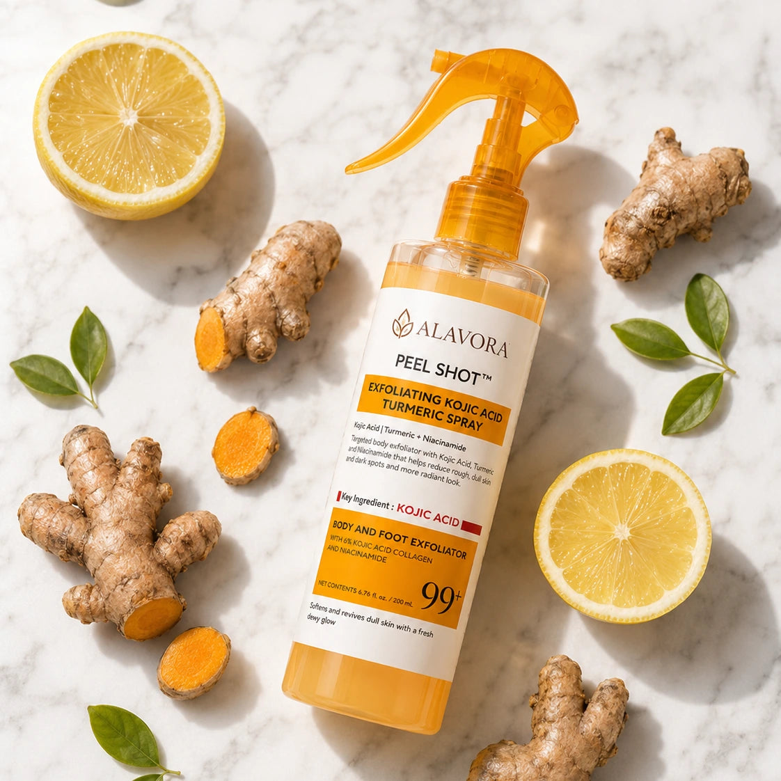 Alavora Spray Peeling Corporal con Ácido Kójico + Cúrcuma