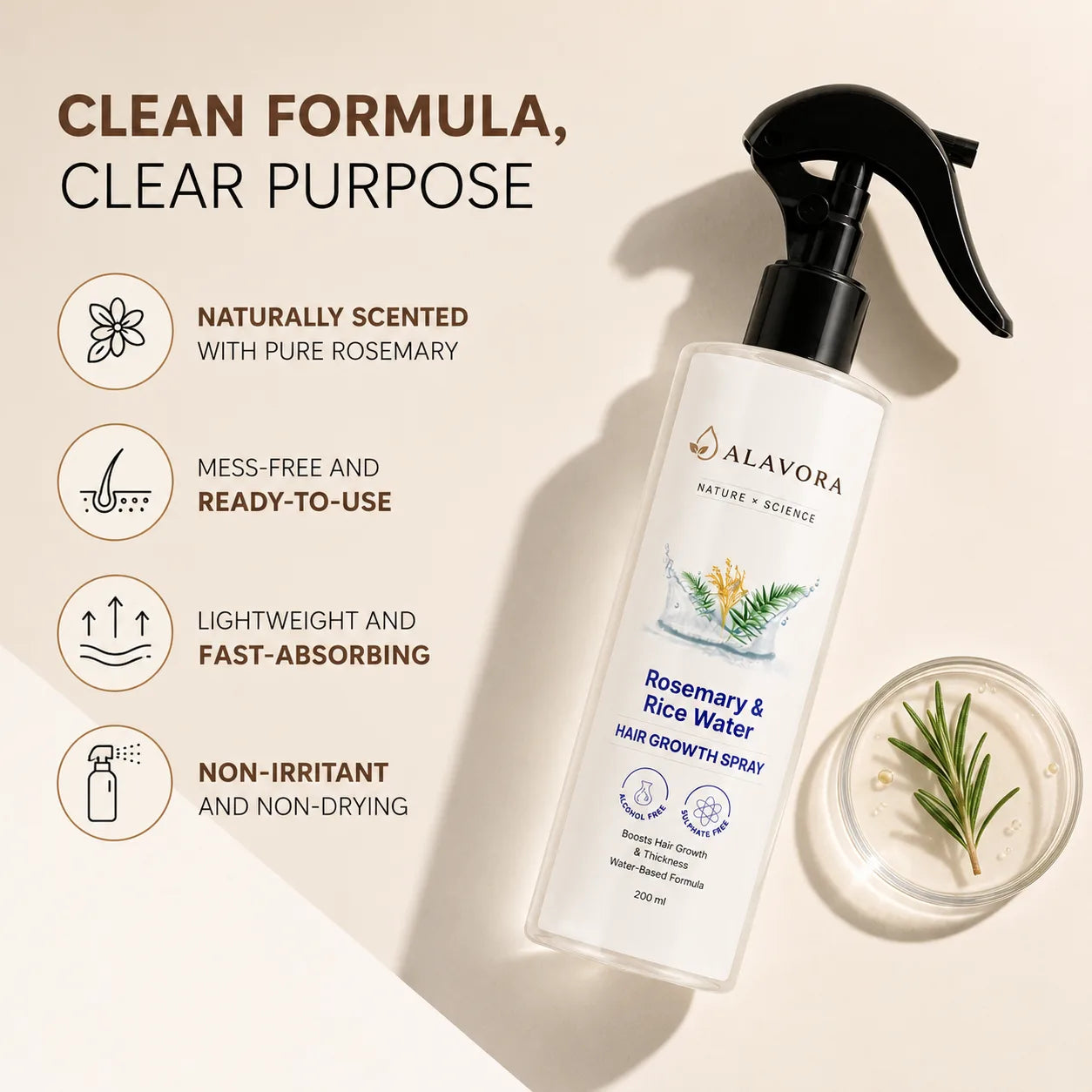 Alavora® Rosemary & Rice Water Hair Growth Spray - 200ml