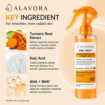Alavora Spray Peeling Corporal con Ácido Kójico + Cúrcuma